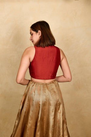Rust high neck silk blouse