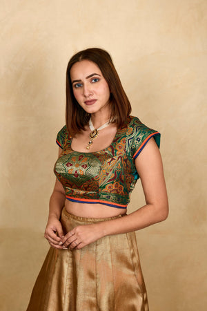 Multi coloured Bandhni weave silk blouse