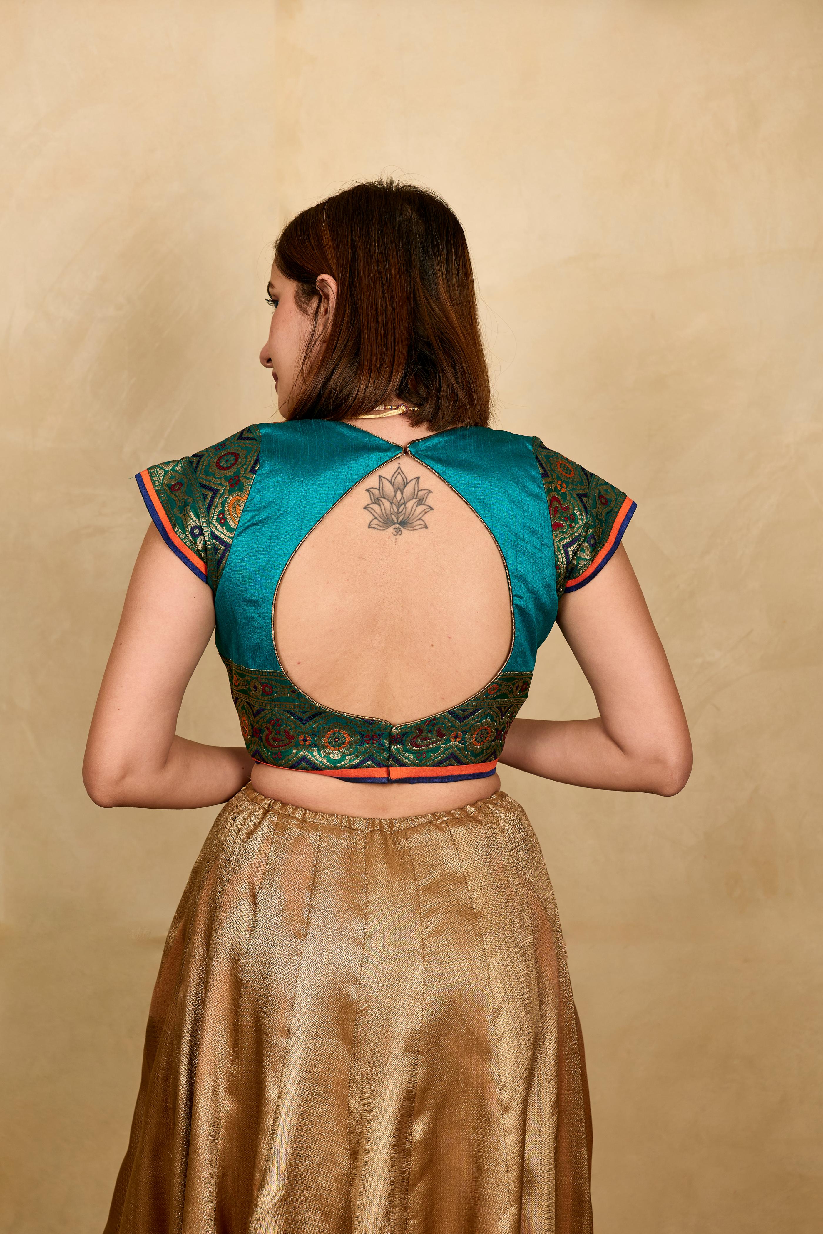 Multi coloured Bandhni weave silk blouse