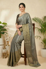 Metallic Grey Soft Tissue Saree