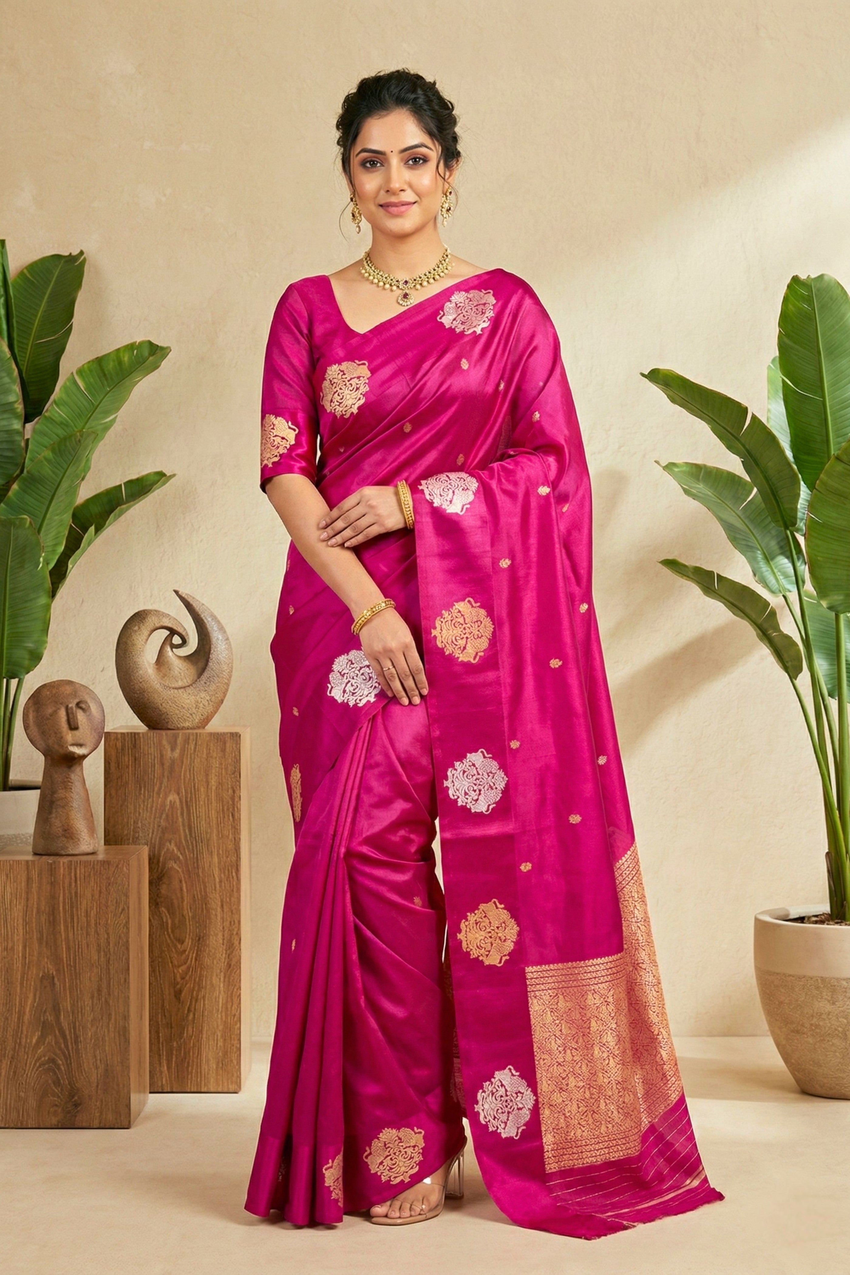 Vibrant Magenta Soft Silk Saree
