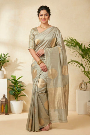 Sage Green Polka Dot Soft Silk Saree