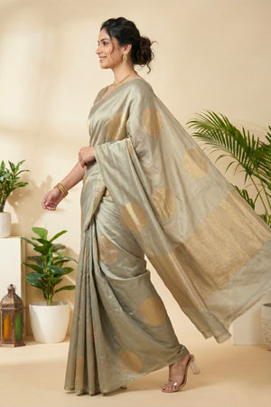 Sage Green Polka Dot Soft Silk Saree