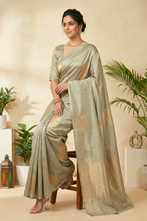 Sage Green Polka Dot Soft Silk Saree