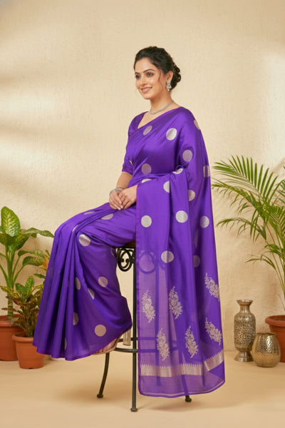 Royal Purple Polka Dot Soft Silk Saree