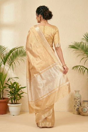 Luminous Champagne Gold Pure Tissue Silk Saree