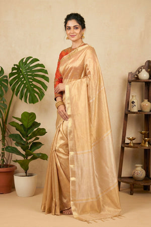 Luminous Champagne Gold Pure Tissue Silk Saree