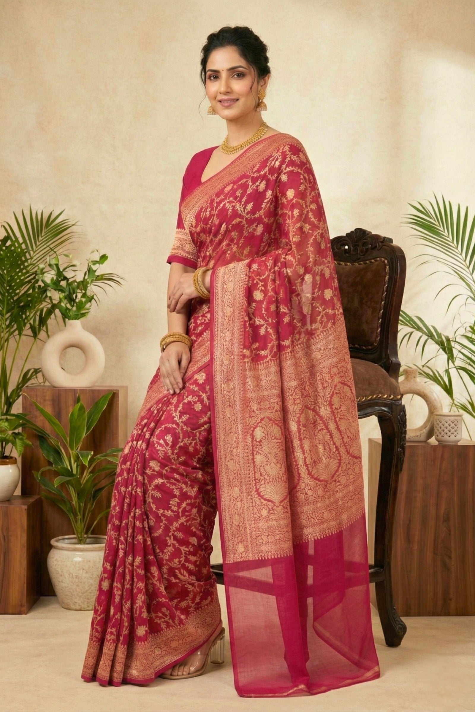 Fuchsia Pink Georgette Saree