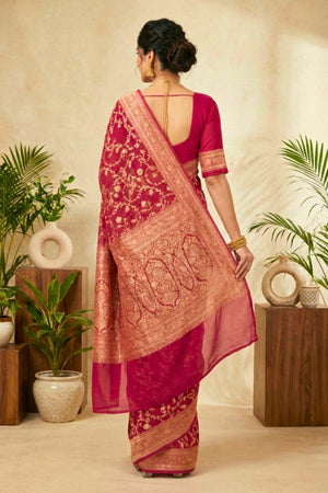 Fuchsia Pink Georgette Saree