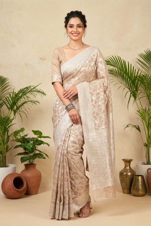 Champagne Beige Georgette Tissue Saree