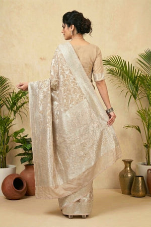 Champagne Beige Georgette Tissue Saree