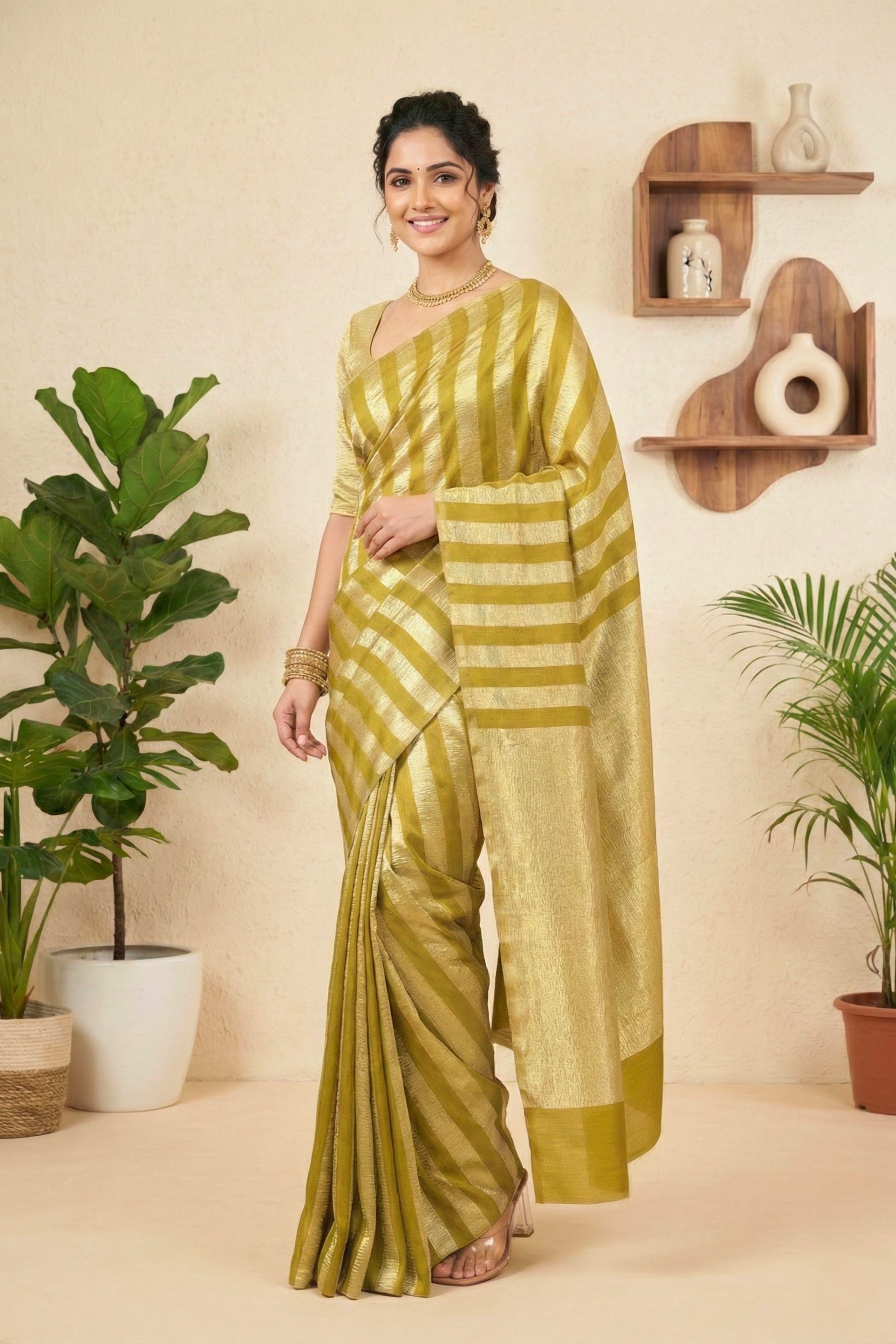 Olive Gold Moonga Silk Saree