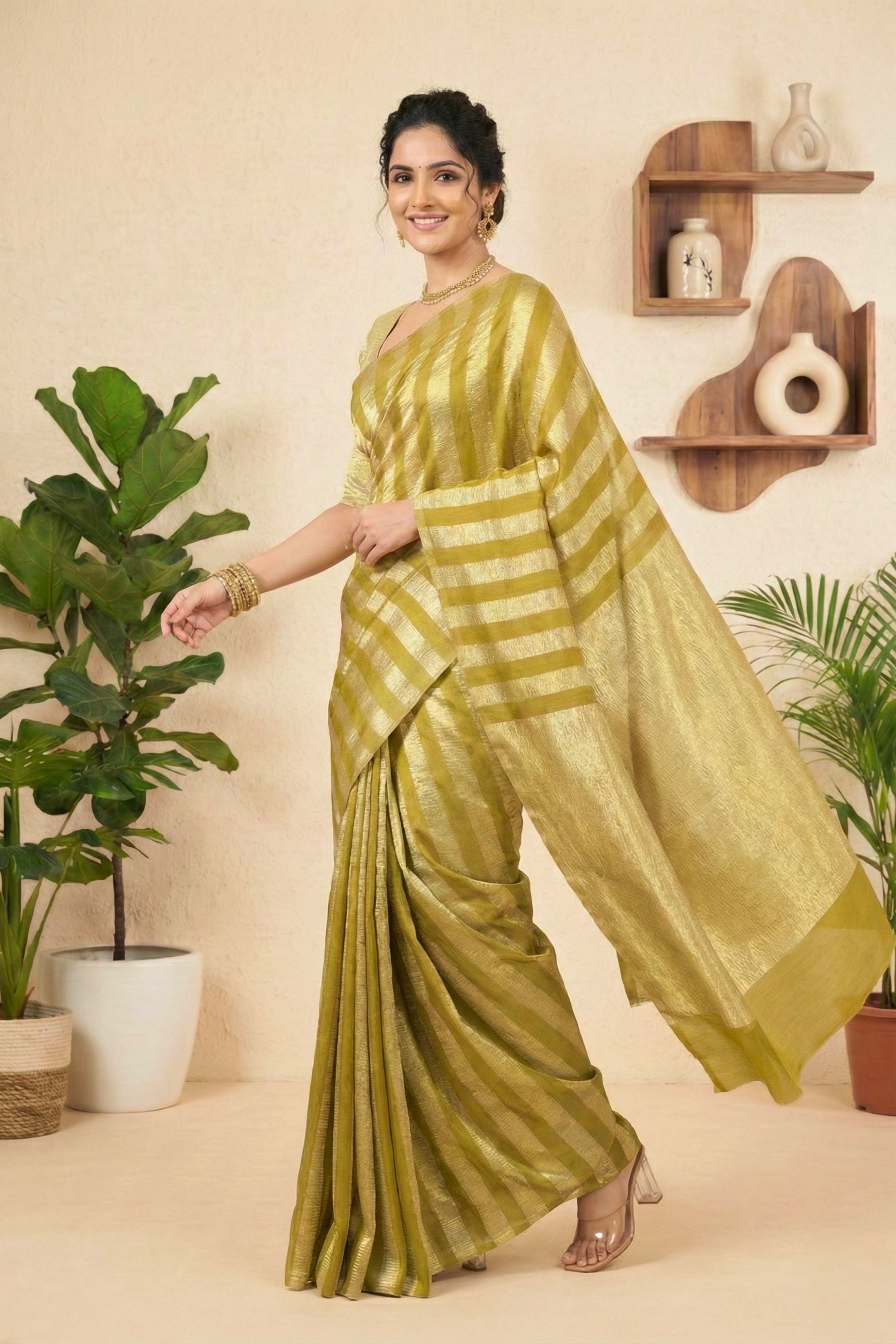 Olive Gold Moonga Silk Saree