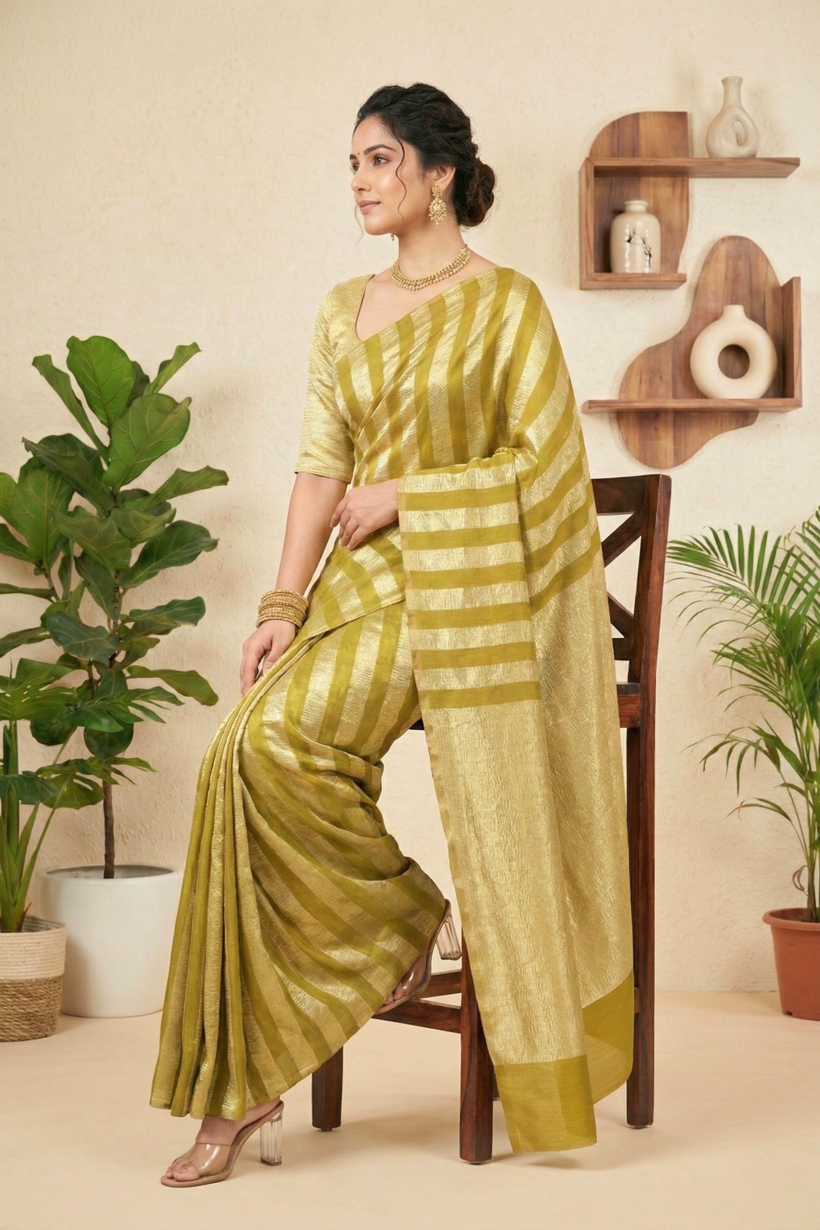 Olive Gold Moonga Silk Saree