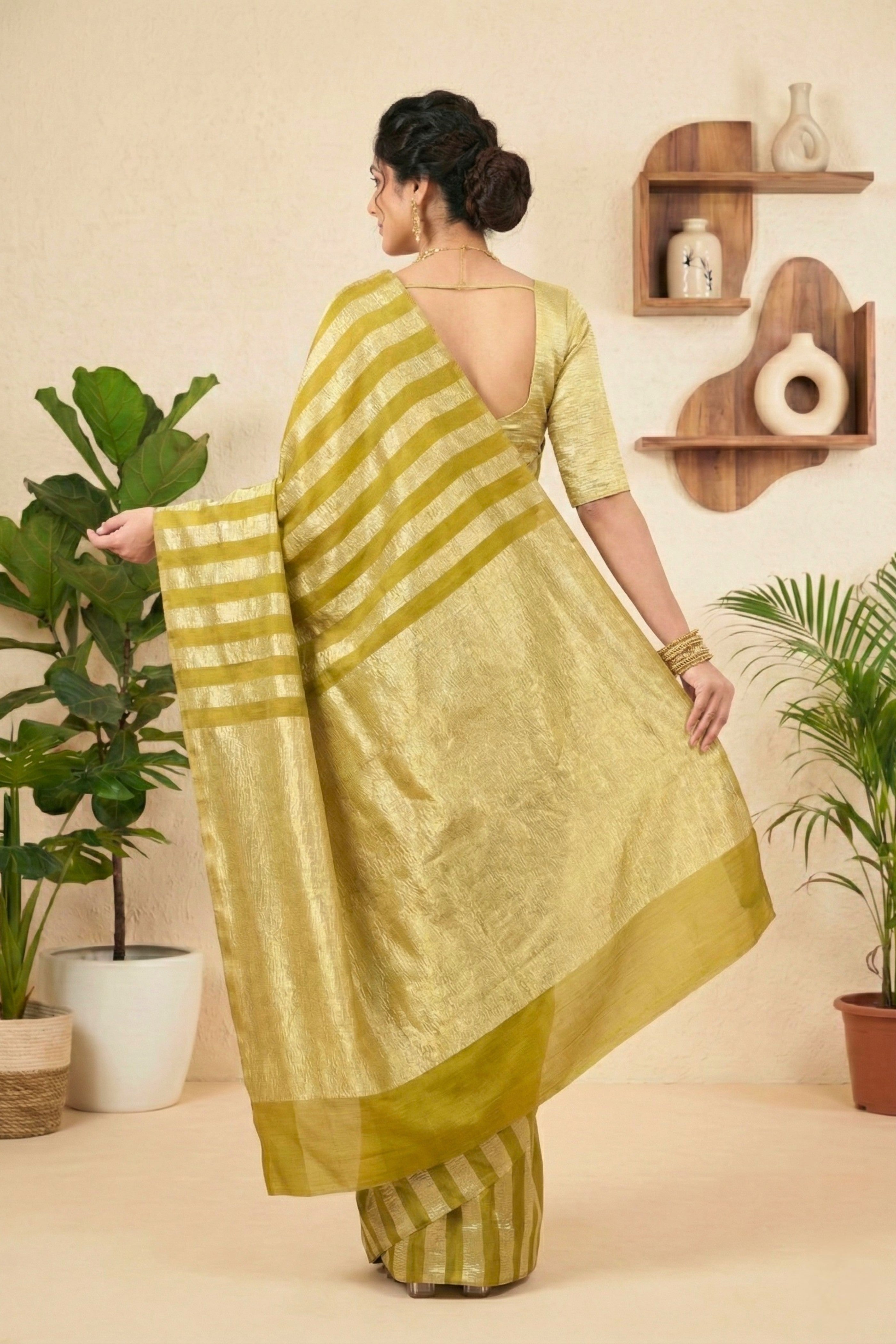 Olive Gold Moonga Silk Saree