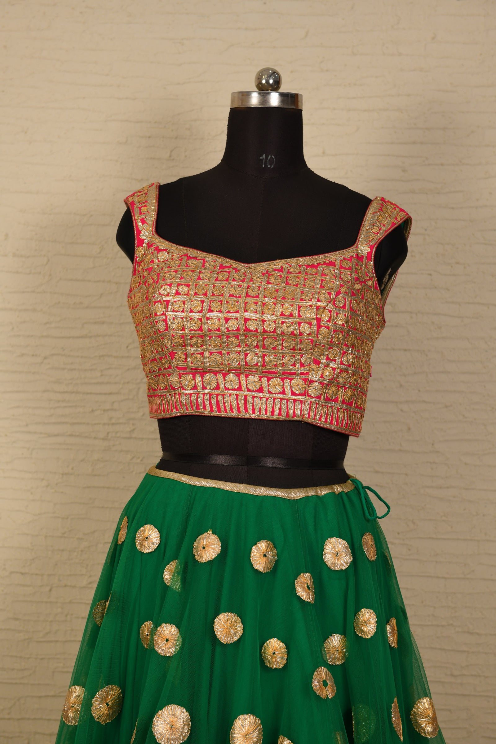 Green and rani pink gota lehenga