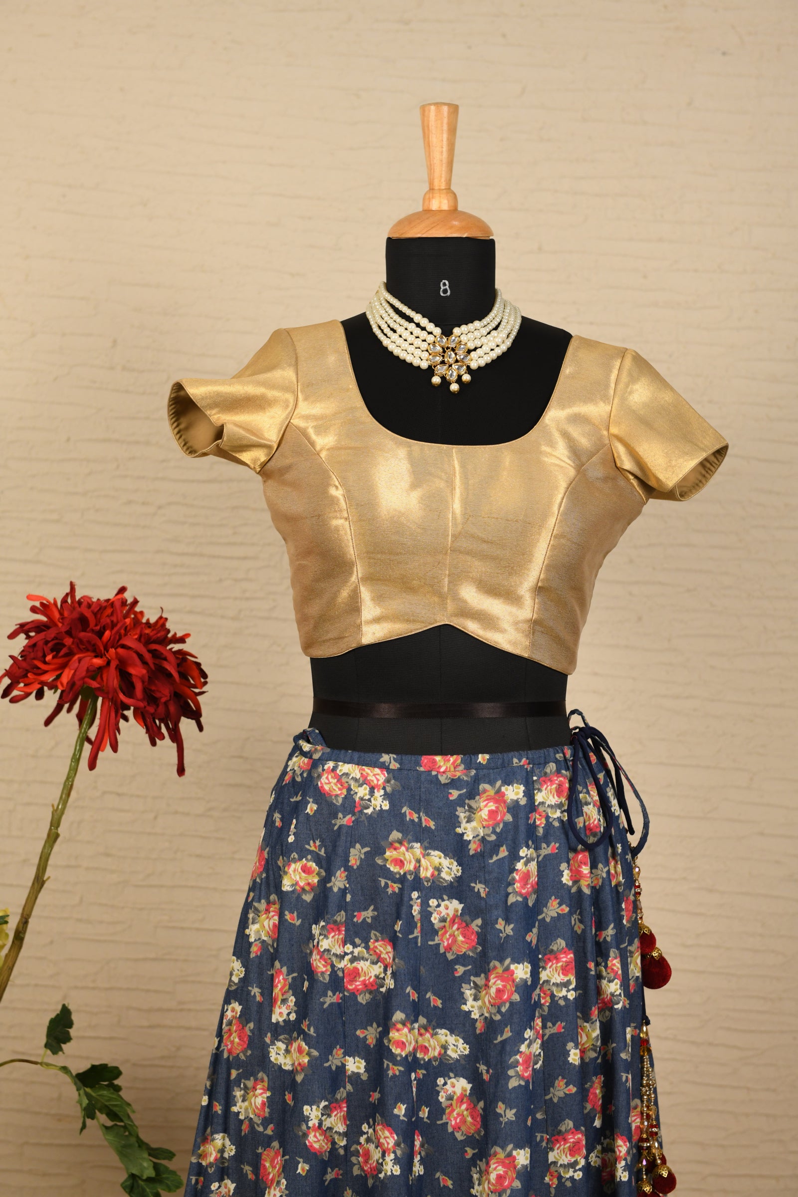 Gold and light floral lehenga
