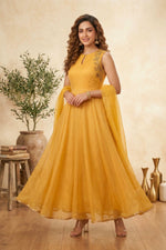 Light yellow and gold silk gown