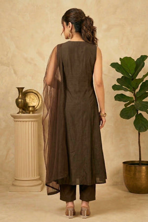 Chocolate brown light kali threadwork suit