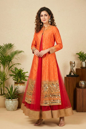 Orange regal mirror embroidered jacket suit
