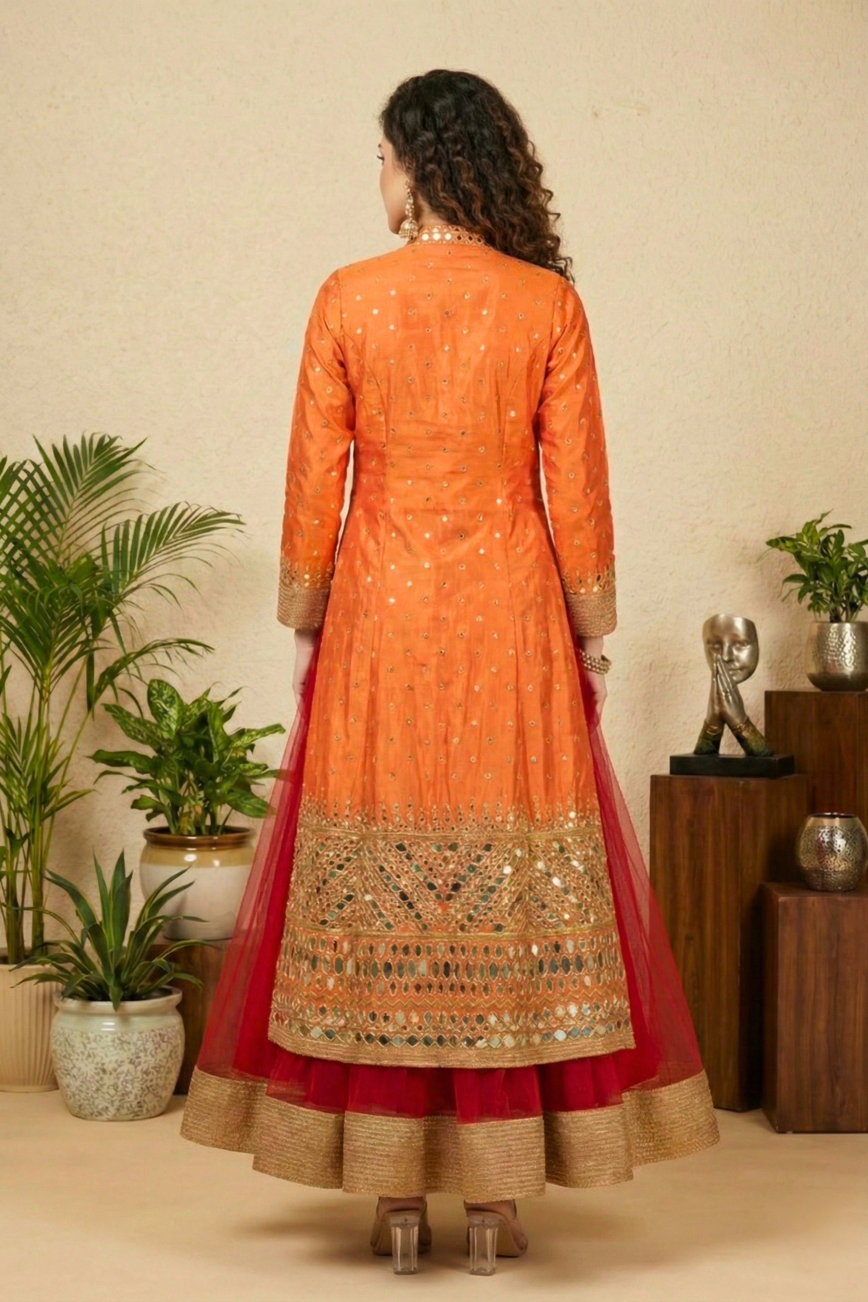 Orange regal mirror embroidered jacket suit