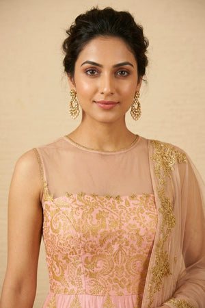 Light pink and matt gold applique gown