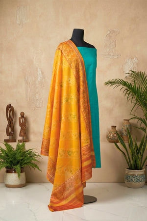 Teal Blue with Patola Print Dupatta Unstitched Suit