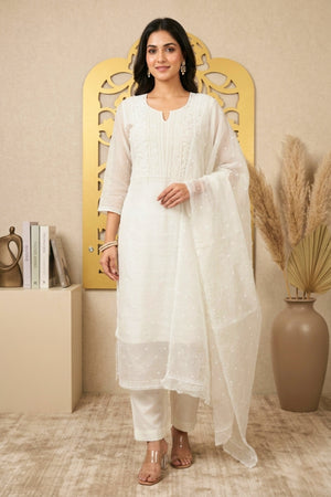 Dyeable Organza Chikankari Suit Set