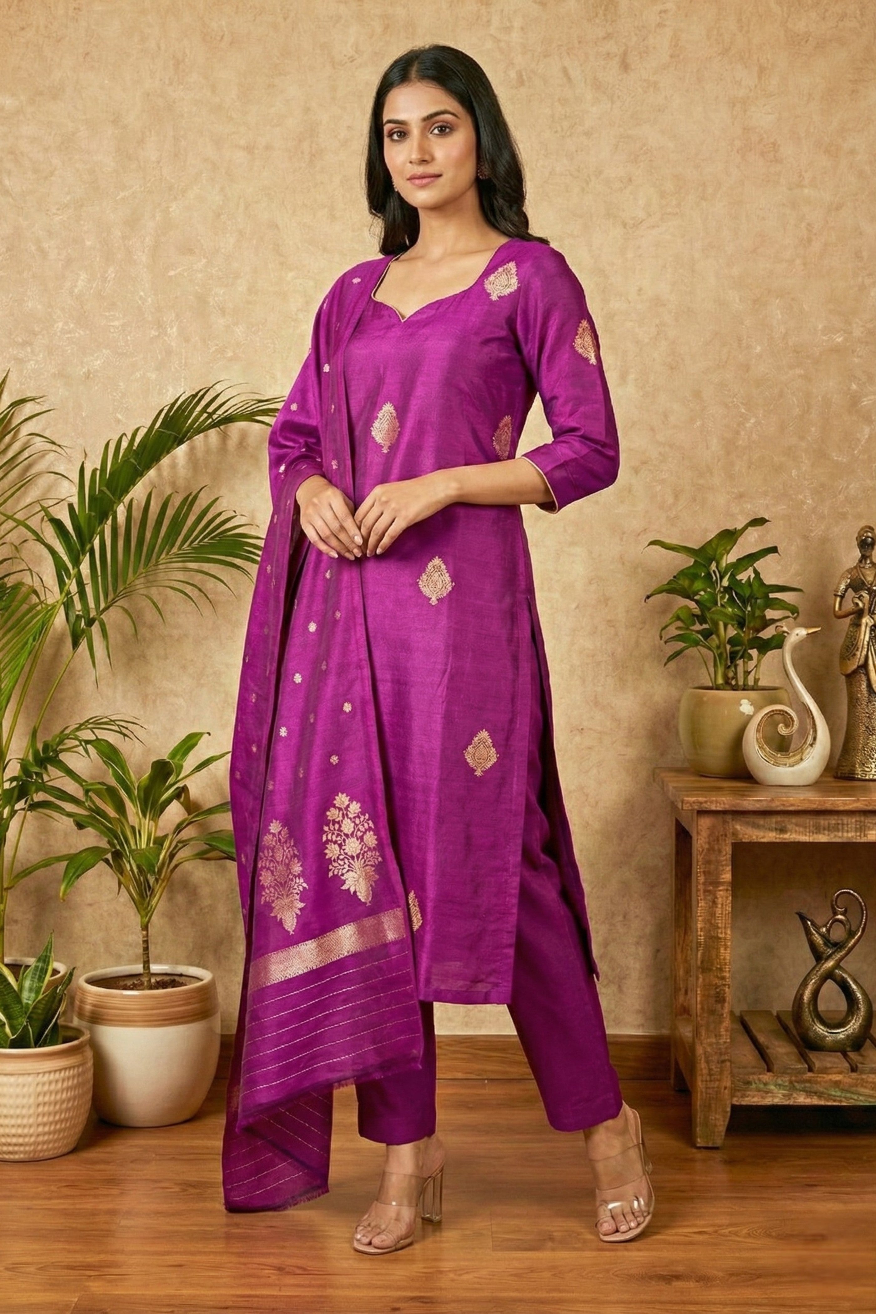 Deep Plum Fine Silk Suit Set