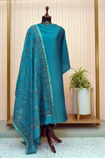 Peacock Blue Chanderi with Kantha Dupatta Suit Set