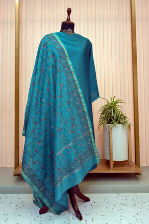 Peacock Blue Chanderi with Kantha Dupatta Suit Set