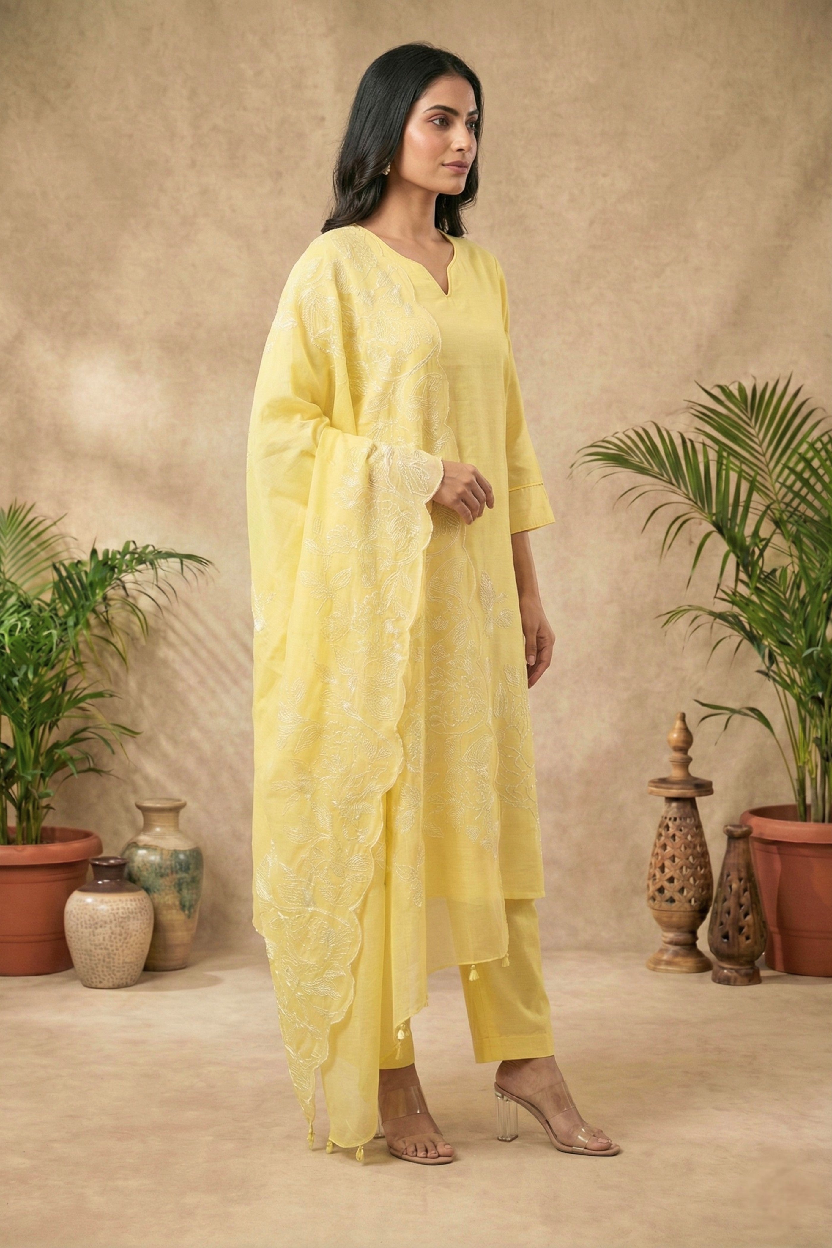 Sunshine Yellow Chanderi Unstitched Suit Set