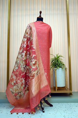 Blush Pink Moonga Silk Organza Dupatta Set