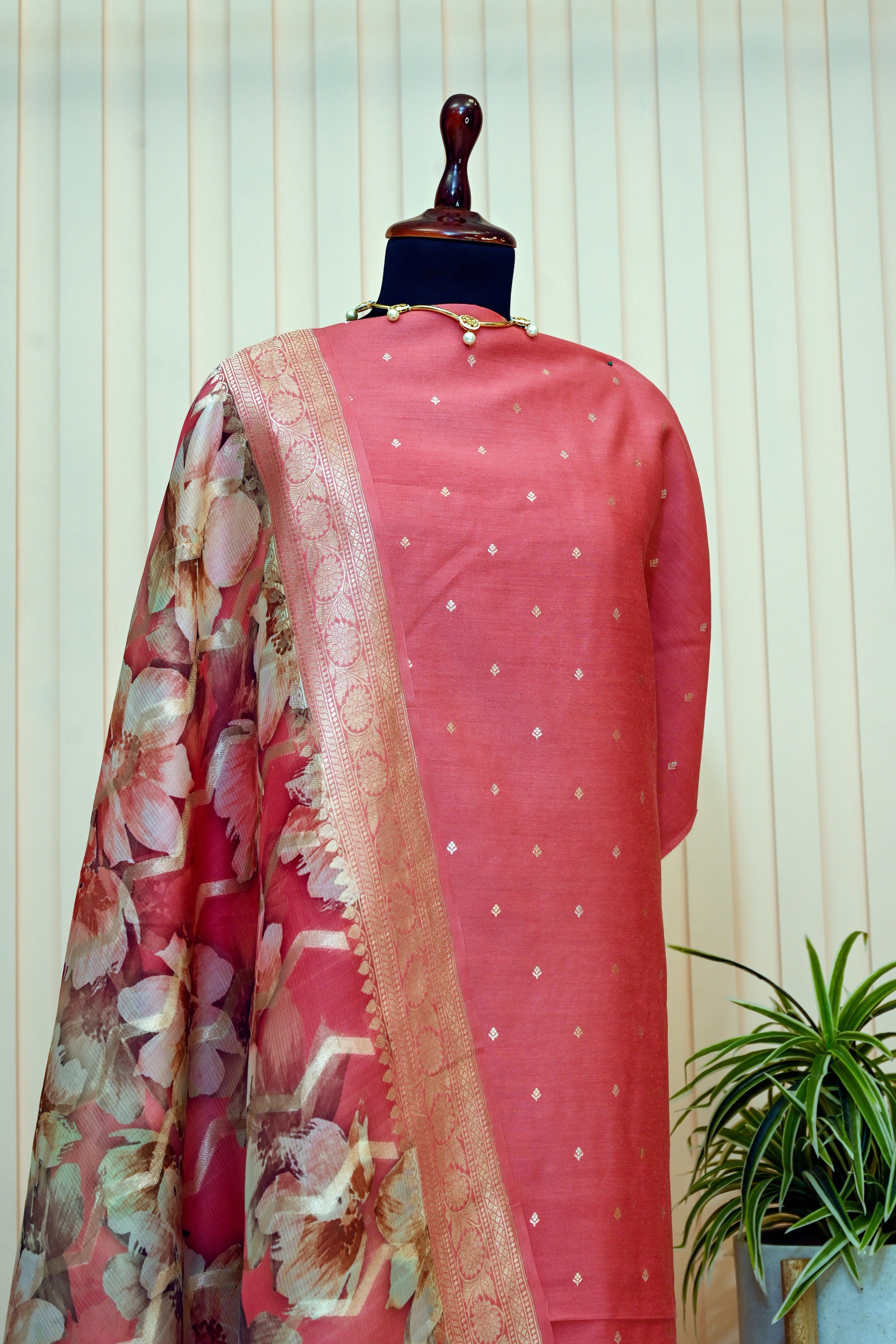 Blush Pink Moonga Silk Organza Dupatta Set