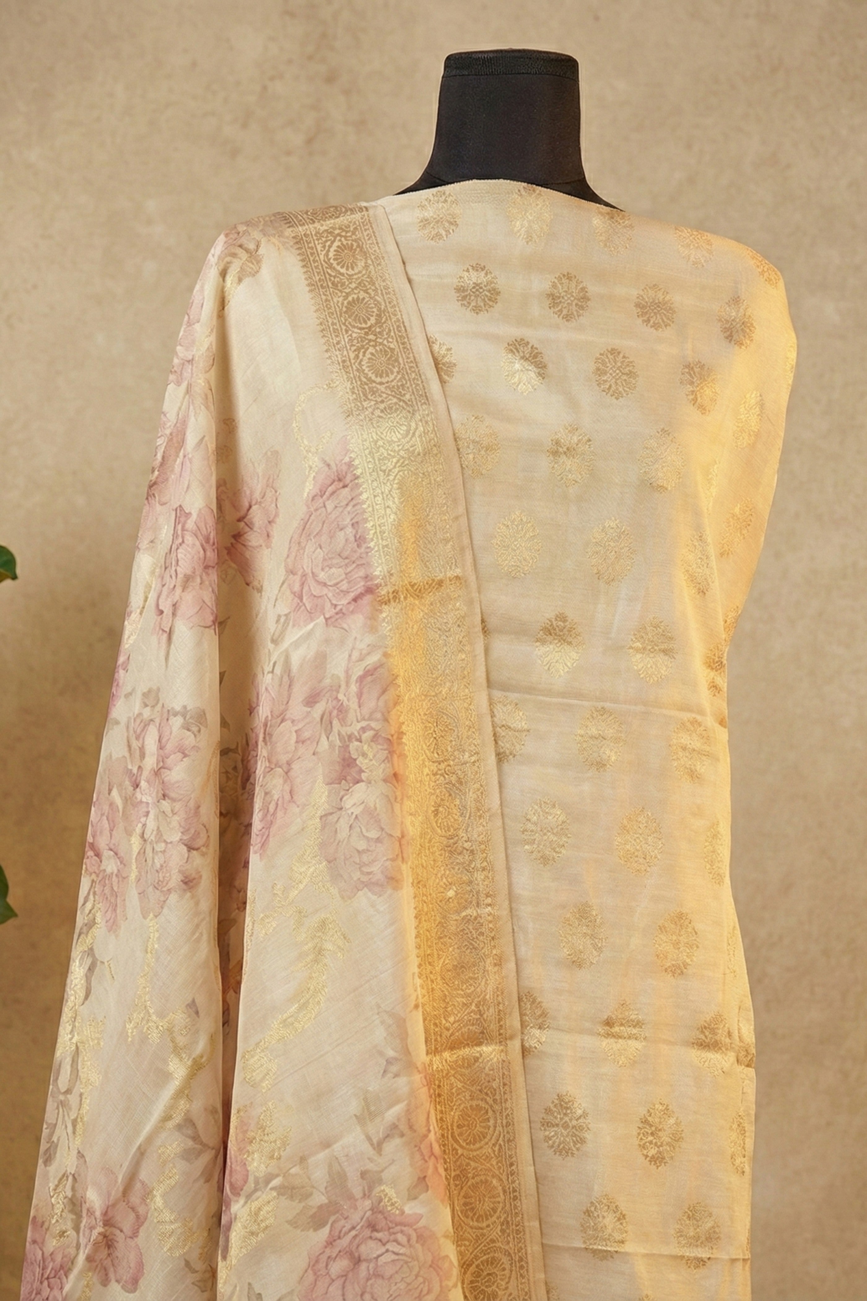 Cream & Gold Chanderi Suit Set