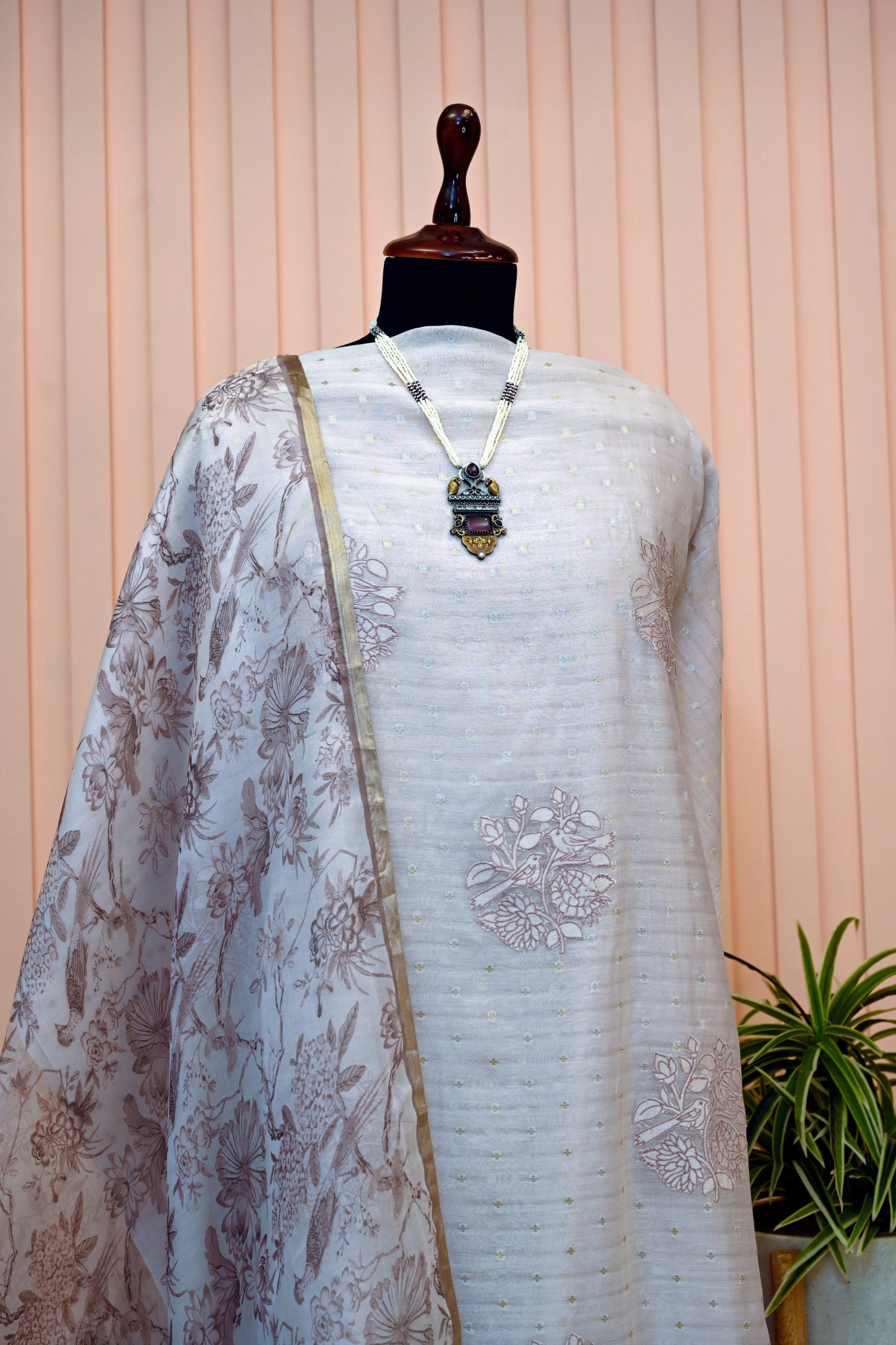 Pastel Lavender Mul Chanderi Organza Dupatta Set