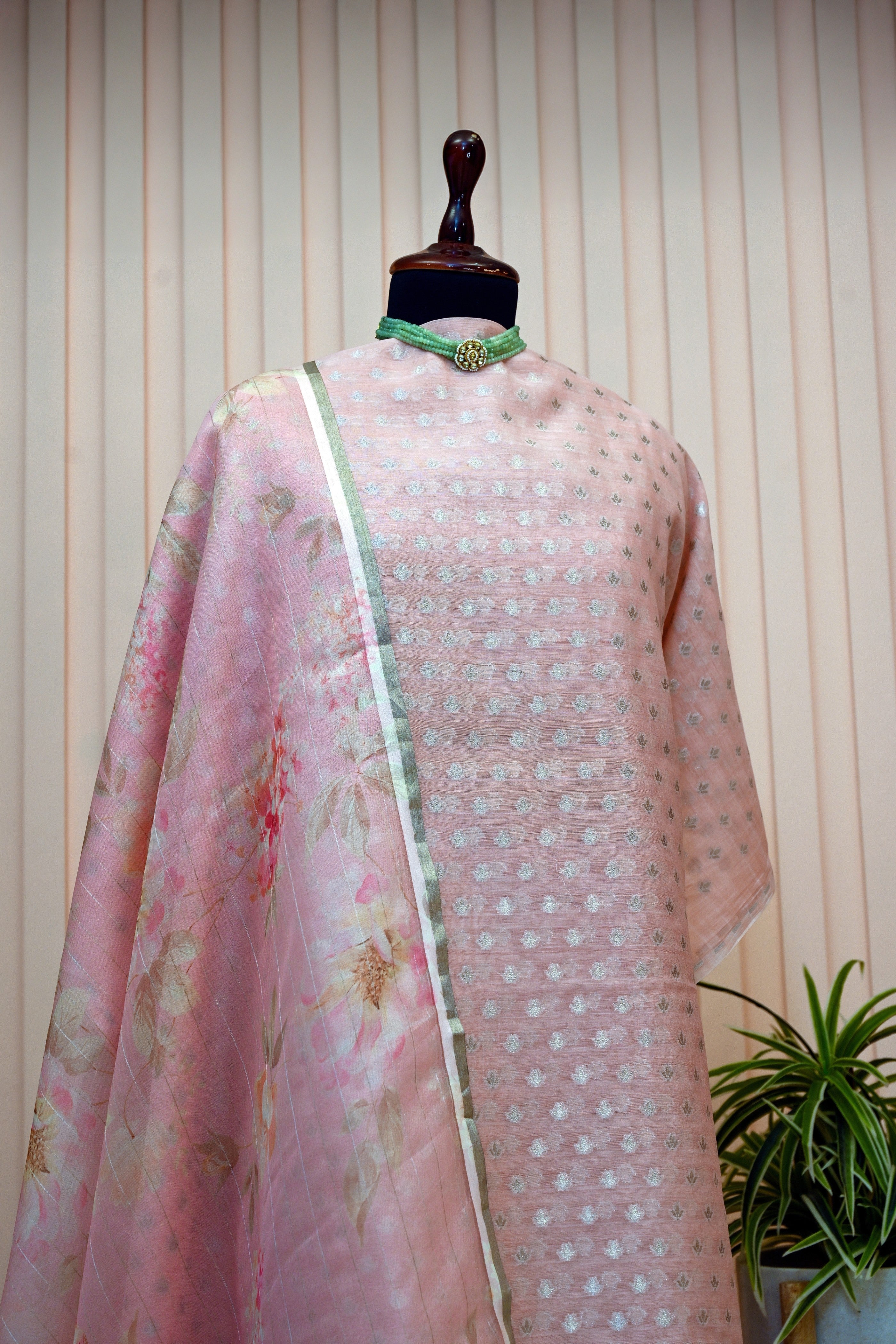 Pastel Pink Chanderi Suit Set