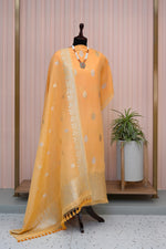 Genda Orange Banarasi Chiffon Linen