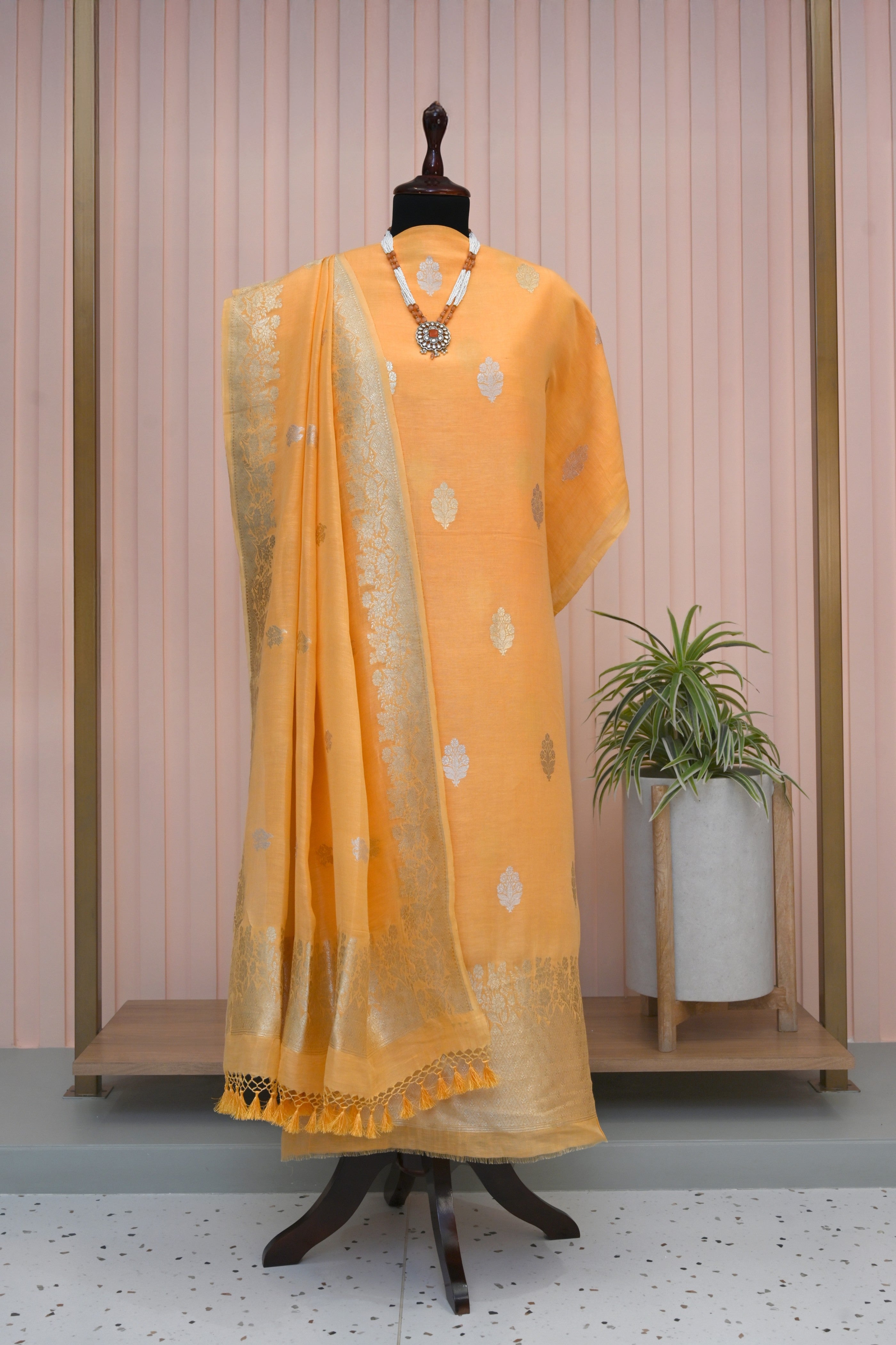 Genda Orange Banarasi Chiffon Linen