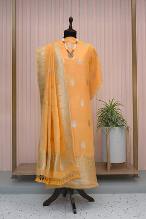 Genda Orange Banarasi Chiffon Linen