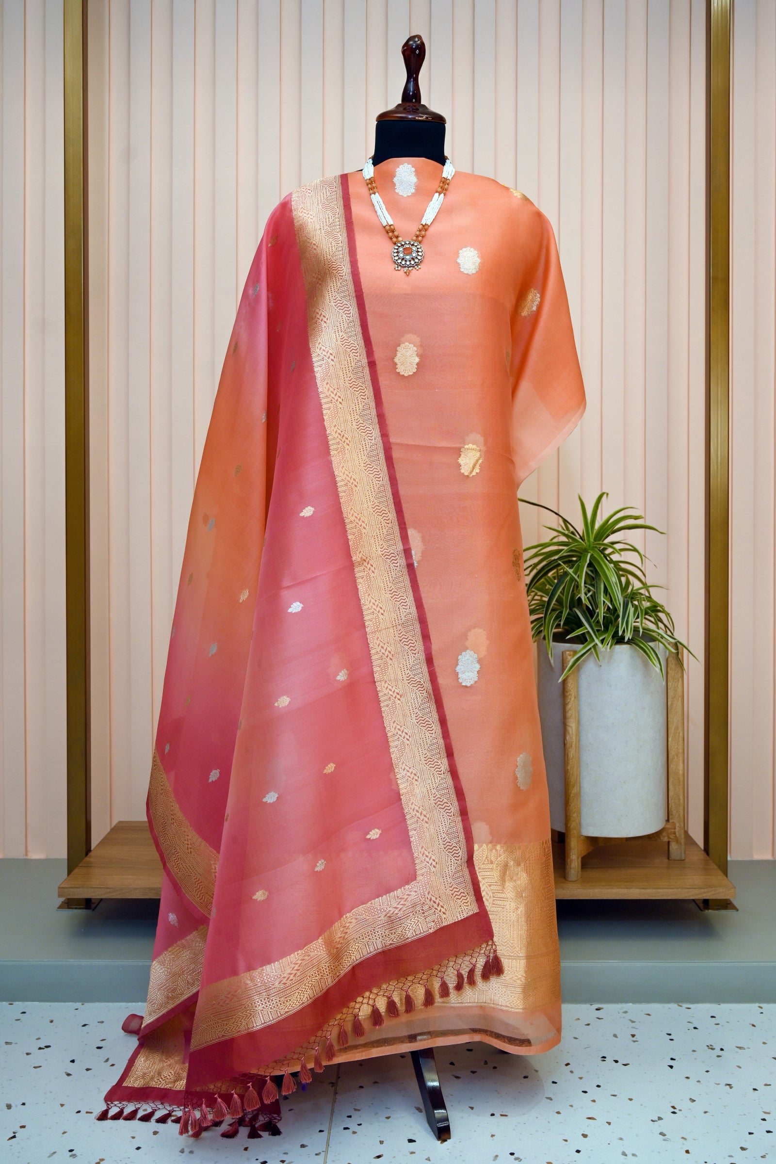 Peach & Pink Omber Organza Suit Set