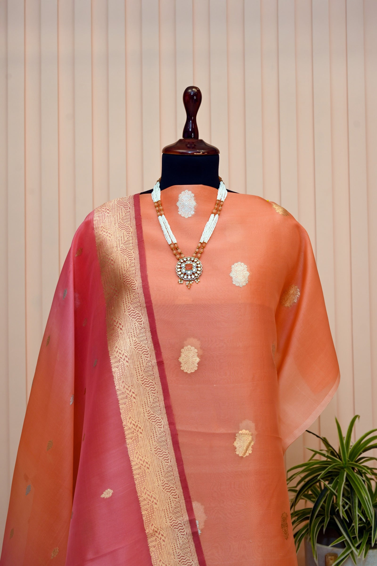 Peach & Pink Omber Organza Suit Set