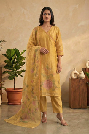 Golden Yellow Hand-Painted Organza Suit Set