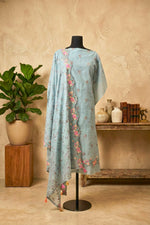 Soft Grey Mul Chanderi Unstitched Suit Set