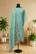 Sea Green Mul Chanderi Unstitched Suit Set
