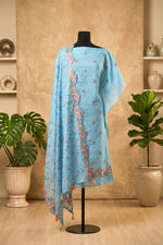 Powder Blue Mul Chanderi Unstitched Suit Set