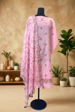 Pastel Pink Mul Chanderi Unstitched Suit Set